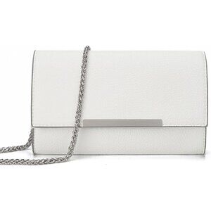 🆕Women White Faux Leather Small Clutch Purse Straw Wristlet Crossbody Bag